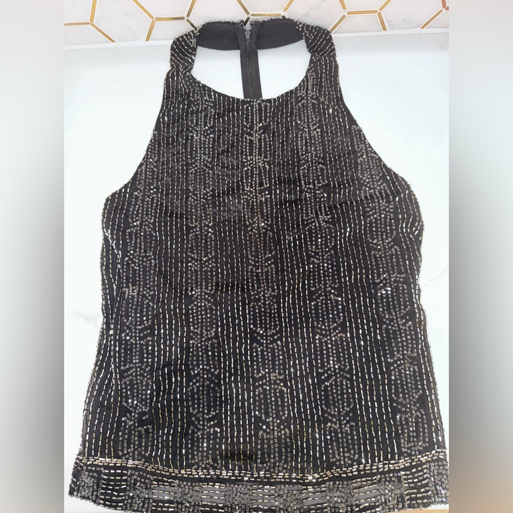 New Alice + Olivia black and silver beaded top